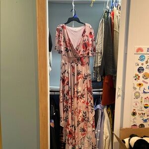 Maurices Pink Flutter Sleeve Maxi Dress